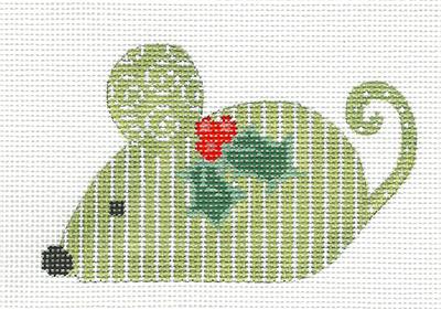 Mouse ~ Green Stripe Mouse handpainted Needlepoint Canvas by CH Designs from Danji