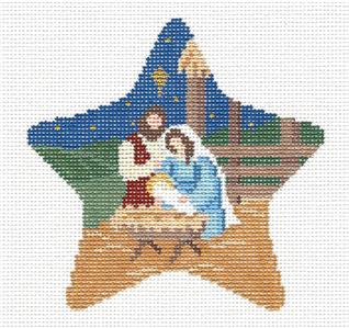 HOLY FAMILY ~ Nativity STAR Ornament 18 Mesh handpainted Needlepoint Canvas by Susan Roberts