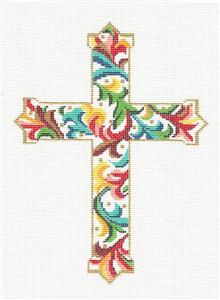 Cross ~ Elegant 7" Tall Florentine CROSS handpainted Needlepoint Canvas by LEE