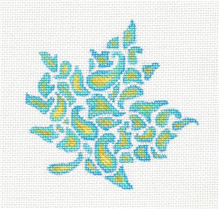Aqua Paisley Maple Leaf Ornament handpainted Needlepoint Canvas by Lola's Studio