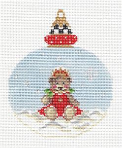 Christmas ~ TEDDY BEAR GIRL Ornament handpainted 18 mesh Needlepoint Canvas by Kelly Clark