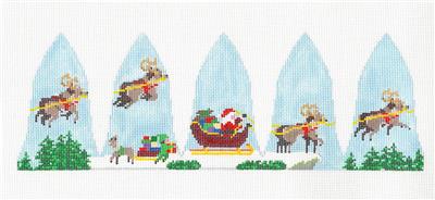 Santa & Sleigh 3-D Bell Ornament HP 18 Mesh Needlepoint Canvas by Susan Roberts