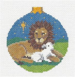 Christmas ~ Lion and Lamb with Christmas Star handpainted 18 Mesh Needlepoint Ornament Canvas by Susan Roberts