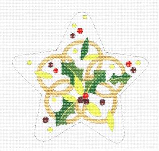 STAR ~ 12 Days of Christmas "FIVE GOLD RINGS" Star handpainted Needlepoint Canvas by Raymond Crawford