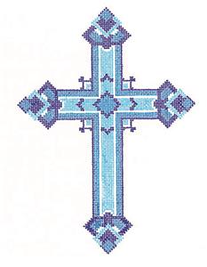 Cross ~ Elegant 7" tall Multi Shades of Blue CROSS handpainted Needlepoint Canvas by LEE