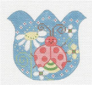 Tulip ~ Tulip with Flowers & a Ladybug on Handpainted 18 Mesh Needlepoint Canvas by Danji Designs