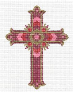 Cross ~ Elegant 7" Tall Red JEWELS CROSS handpainted 18 Mesh Needlepoint Canvas by LEE