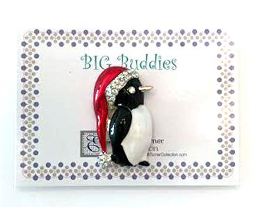 Magnet ~ BIG NEEDLE BUDDIES ~ PENGUIN in SANTA HAT ~ Needle Holder for Needlepoint