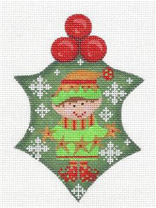 Holly ~ Holly Leaf with an ELF handpainted 18mesh Needlepoint Canvas by CH Designs ~ Danji