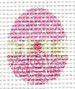 Kelly Clark ~ Easter Ivory Ribbon Pink Egg handpainted Needlepoint Ornament Canvas