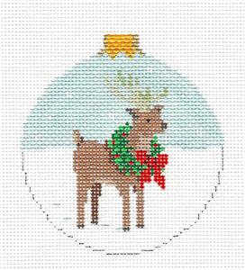 Christmas ~ Reindeer Wearing a Holly Wreath 18mesh handpainted Needlepoint Canvas Ornament by Susan Roberts