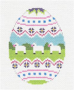 Egg ~ Three Spring Lambs Egg handpainted needlepoint canvas by Susan Roberts