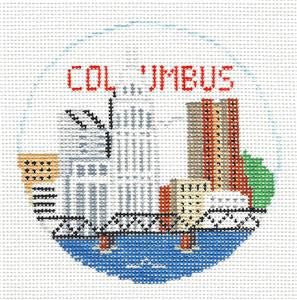 Travel Round ~ Columbus, Ohio handpainted Needlepoint Canvas by Kathy Schenkel RD.