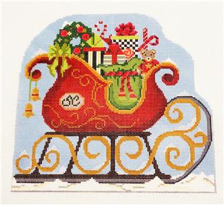 Kelly Clark ~ Elegant SANTA CLAUS SLEIGH handpainted 18 Mesh Needlepoint Canvas by Kelly Clark