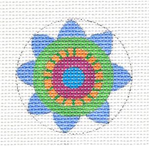 Round~Purple Flower Pop handpainted Needlepoint Canvas by DG from Artists Collection