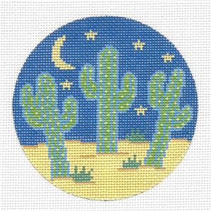Southwest Round ~ 3 Amigos Cactus 4" Ornament handpainted Needlepoint Canvas by Cecilia from CBK