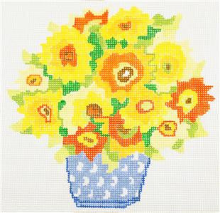 Sunny Yellow Summer Bouquet ~ 8" Sq. handpainted 13 mesh Needlepoint Canvas by Jean Smith's Designs