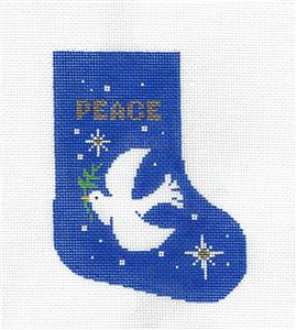 Mini Stocking ~ White Dove of Peace Mini Stocking handpainted 18 Mesh Needlepoint Canvas Ornament by LEE