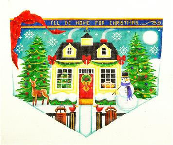 Stocking Cuff ~ Home for Christmas Stocking CUFF handpainted Needlepoint Canvas by Rebecca Wood