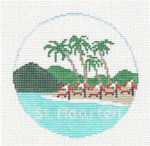 Travel Round ~ Island of St. Maarten 18 mesh 4"Rd. Needlepoint Ornament Canvas by Kathy Schenkel