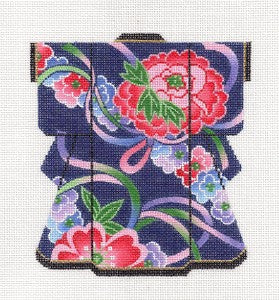 Kimono~ LEE Ribbons & Flowers Blue Oriental Medium Kimono handpainted Needlepoint Canvas