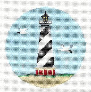 Travel Round ~ Cape Hatteras, North Carolina Lighthouse 18 Mesh handpainted 4" Needlepoint Canvas Kathy Schenkel