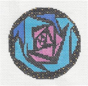 3" Round ~ Stylized Deco Rose Blossom handpainted 3" round Needlepoint Canvas by LEE