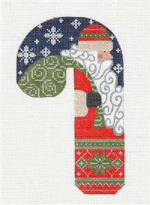 Large Candy Cane ~ Santa with Gift Bag handpainted Needlepoint Canvas Danji