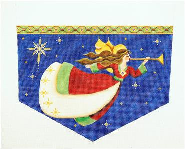 Stocking Cuff ~ Trumpeting Angel Stocking CUFF handpainted Needlepoint Canvas by Rebecca Wood