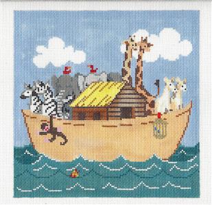 Child's Canvas ~ Noah's Ark & Animals handpainted Needlepoint Canvas by Sandra Gilmore