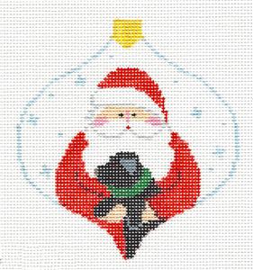 Bauble ~ Santa and Black Lab Puppy Bauble handpainted Needlepoint Canvas Ornament by Kathy Schenkel