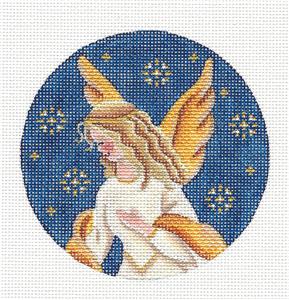 Christmas Round ~ Golden Angel Ornament handpainted 18 Mesh 4" Rd. Needlepoint Canvas by Rebecca Wood