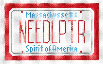 Canvas ~ Stitchers MASSACHUSSETTS License Plate handpainted Needlepoint Canvas Ornament