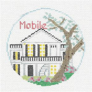 Travel Round ~ Mobile, Alabama handpainted Needlepoint Canvas by Kathy Schenkel