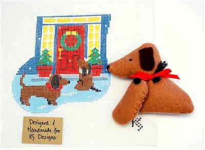 Canvas SET ~ DACHSHUNDS & DOOR SET ~ HP Needlepoint Ornament & DOXIE by Kathy Schenkel