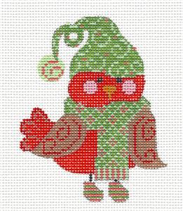 Bird Canvas ~ Red & Brown Bird in Scarf & Hat handpainted Needlepoint Canvas by CH Designs from Danji