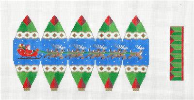 3-D Ornament ~ 3-D Santa, Sleigh & Reindeer Hot Air Balloon with Rudolph handpainted 18 Mesh Needlepoint Canvas by Susan Roberts