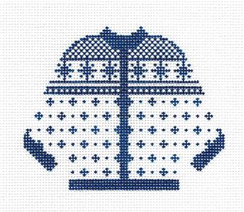 Sweater ~ Snowflakes Blue & White KNITTED CARDIGAN SWEATER 13 Mesh handpainted Needlepoint Canvas by Silver Needle