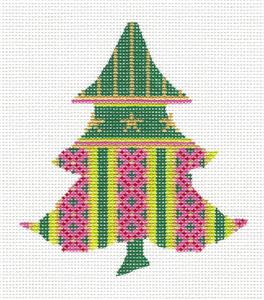 Kelly Clark Tree- Pink Diamond Striped handpainted Needlepoint Ornament Canvas