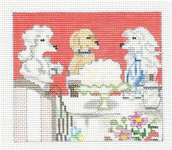 Dogs at Cafe Vendome handpainted Needlepoint Canvas Ornament Ciao Bella