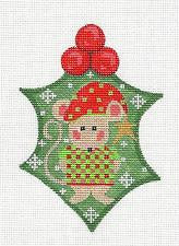 Holly ~ Holly Leaf with Mouse handpainted Needlepoint Canvas by CH Designs ~ Danji