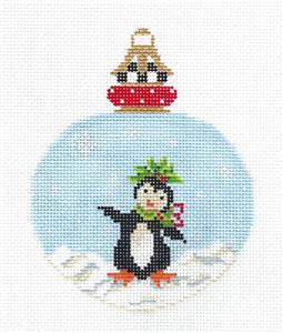 Kelly Clark ~ Dancing Penguin in Snow 18 Mesh handpainted Needlepoint Ornament Canvas ~ Kelly Clark
