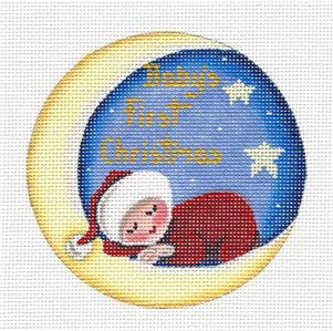 Baby Round ~ Baby's First Christmas Ornament ~ For a Baby BOY or a Baby GIRL ~ handpainted 18 Mesh Needlepoint Canvas by Rebecca Wood