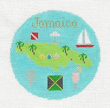 Travel Round ~ Island of Jamaica handpainted 4.25" Needlepoint Canvas Ornament by Silver Needle
