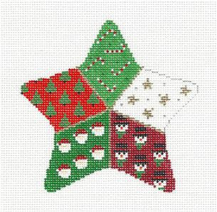 Christmas Star ~ Patchwork Christmas STAR 18 mesh handpainted Needlepoint Ornament Canvas by Susan Roberts