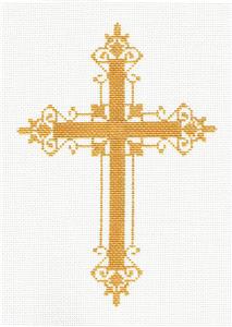 Cross ~ Elegant 7" tall Gold Filigree CROSS handpainted 18 Mesh Needlepoint Canvas by LEE