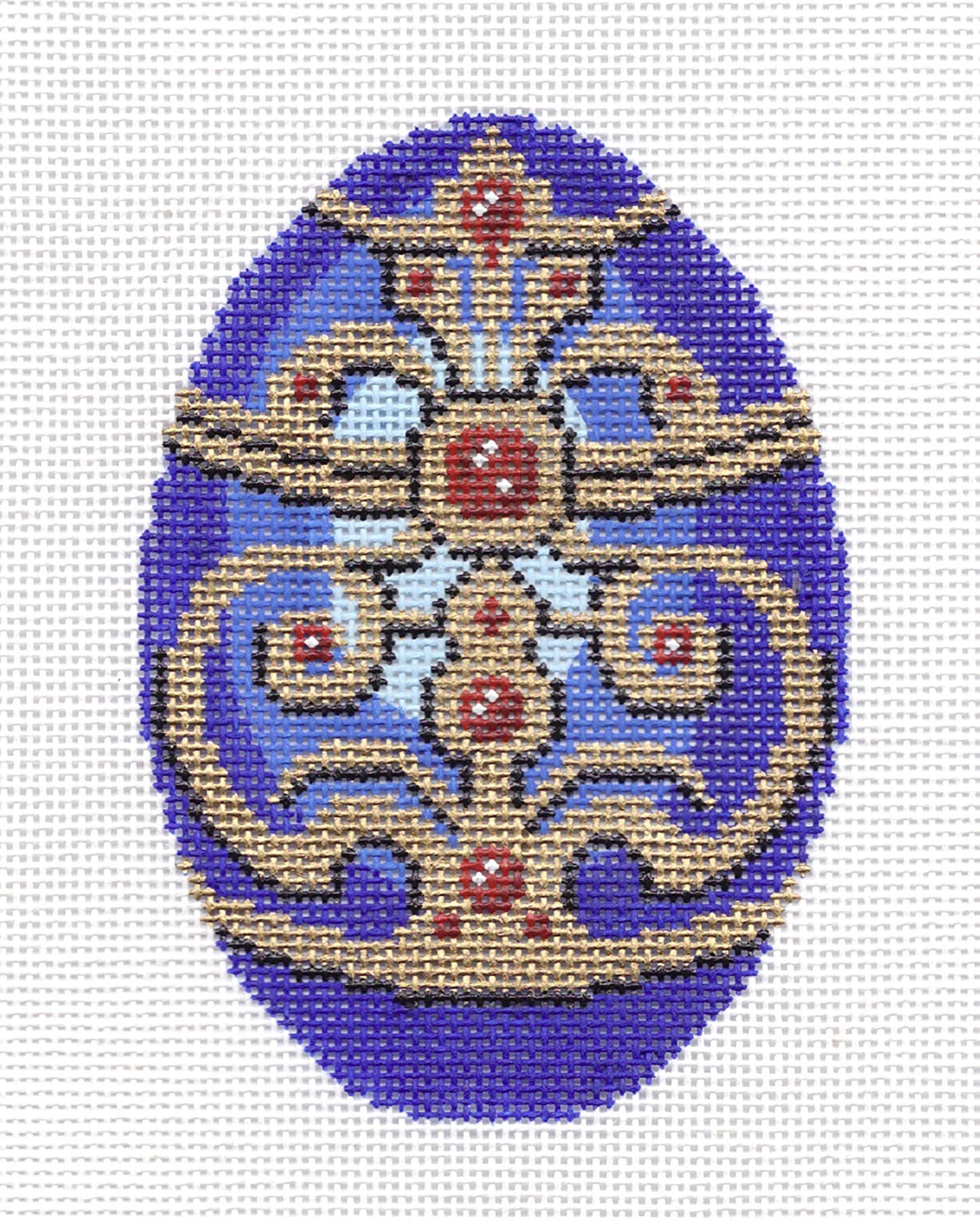 Faberge Egg ~ Elegant Jeweled Blue & Gold Faberge EGG handpainted Needlepoint Canvas Ornament by LEE