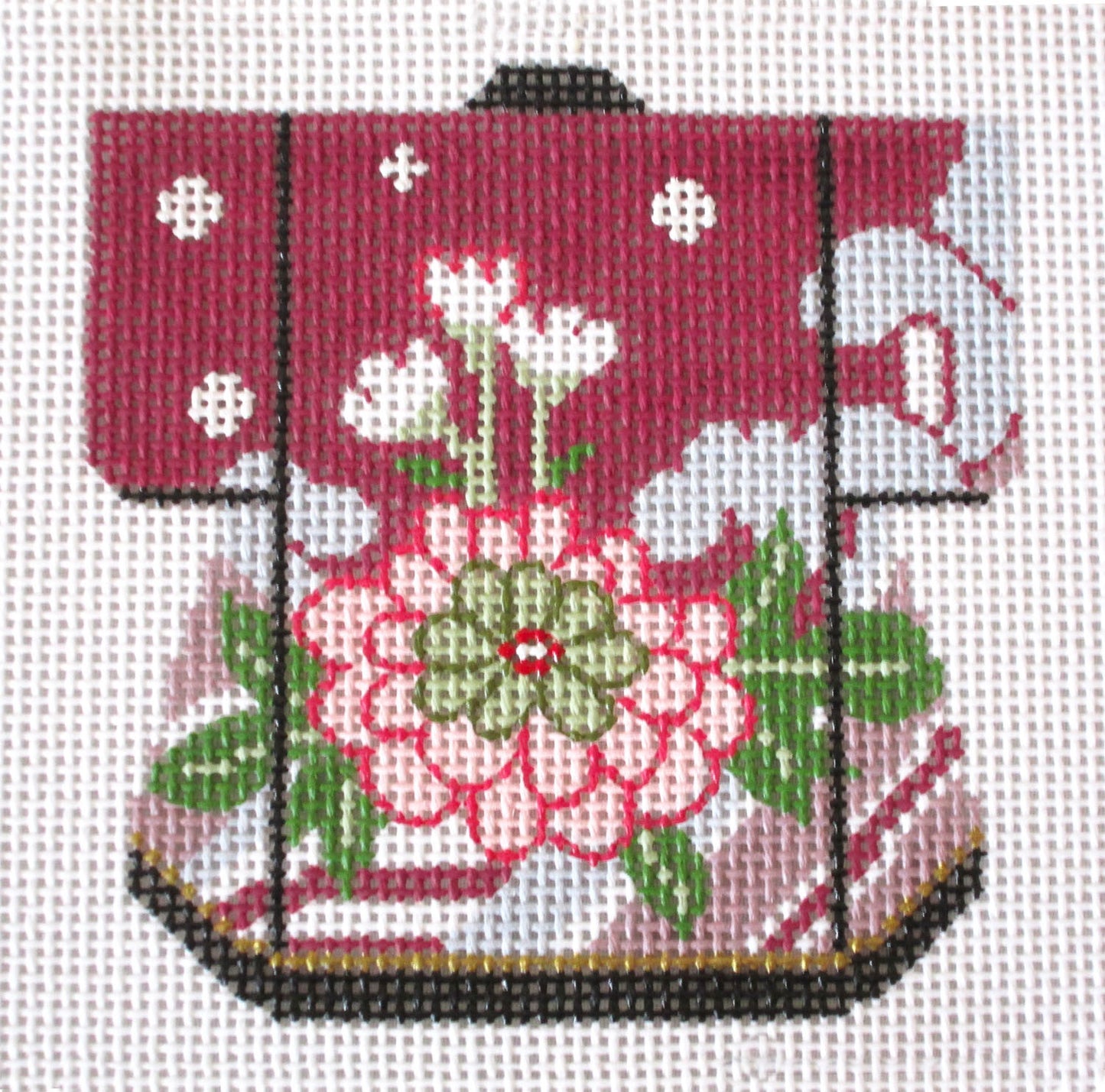 Kimono ~ Petite Japanese Kimono Blossoms handpainted 18 Mesh Needlepoint Canvas Ornament by LEE