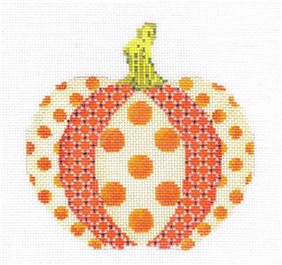 Kelly Clark Pumpkin ~ Pumpkin with Patterns & Polka Dots 18 Mesh handpainted Needlepoint Canvas