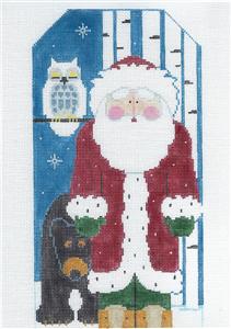 Canvas SET ~ LG. WOODLAND SANTA & FELT BEAR SET & STITCH GUIDE handpainted Needlepoint Canvas by Kathy Schenkel